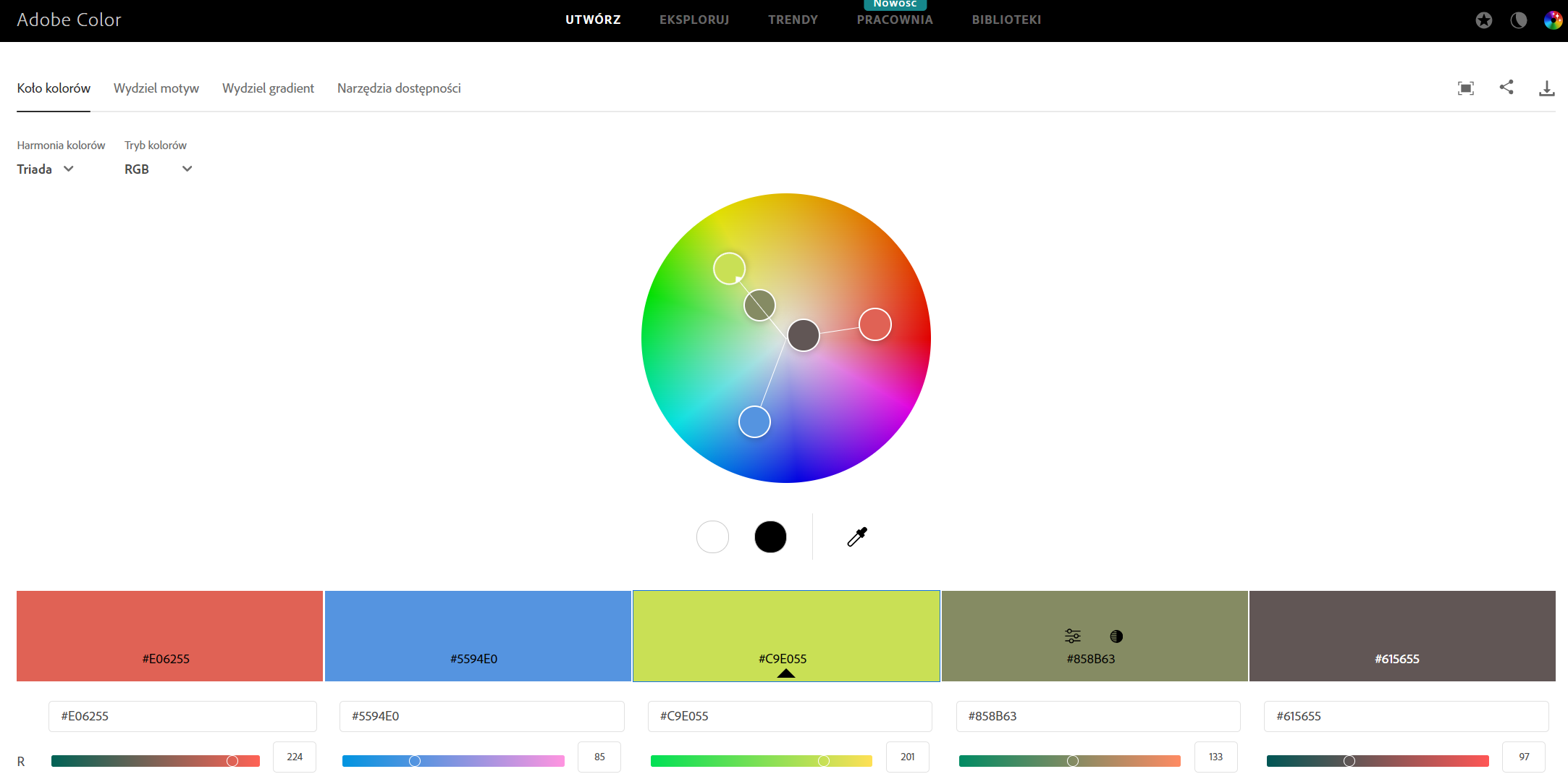 Wpis na temat psychologii kolorów - koło kolorów, widok w Adobe