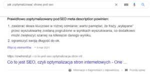featured snippets - przykÅ‚ad w wynikach wyszukiwania
