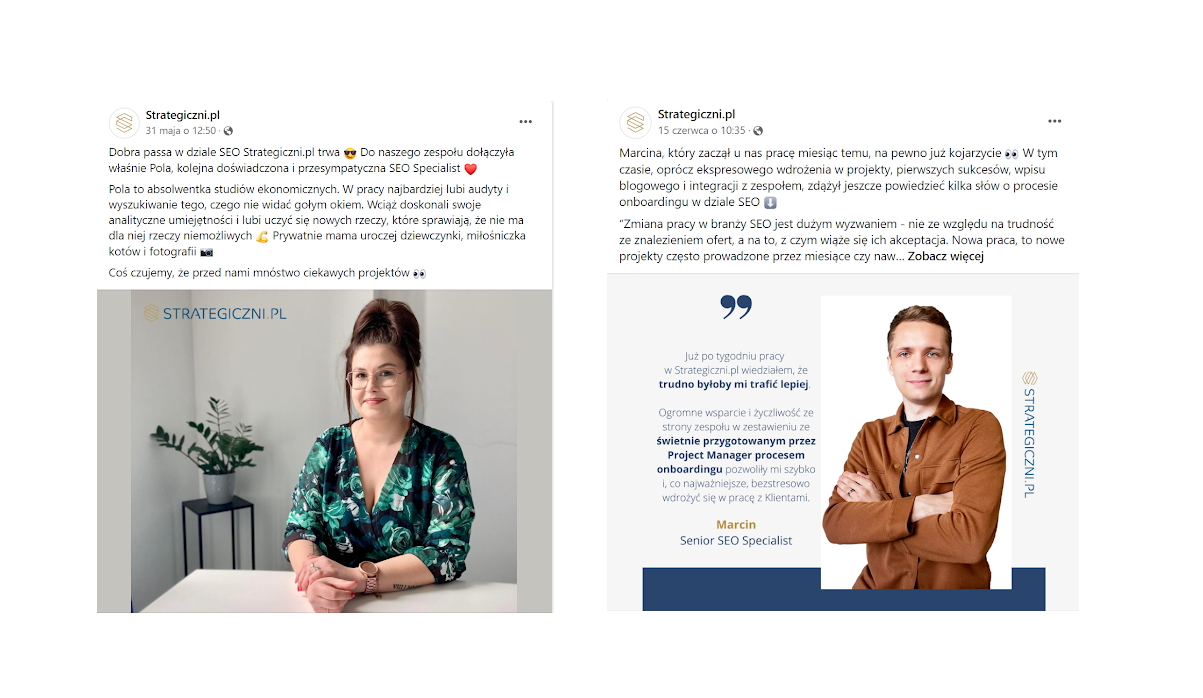 posty Facebook i Instagram - nowi pracownicy Strategiczni.pl